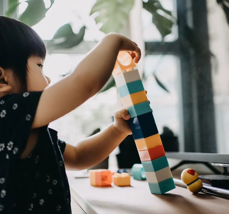 Enfant manipulant un jouet en bois, illustration de la pédagogie Montessori et de la recherche scientifique