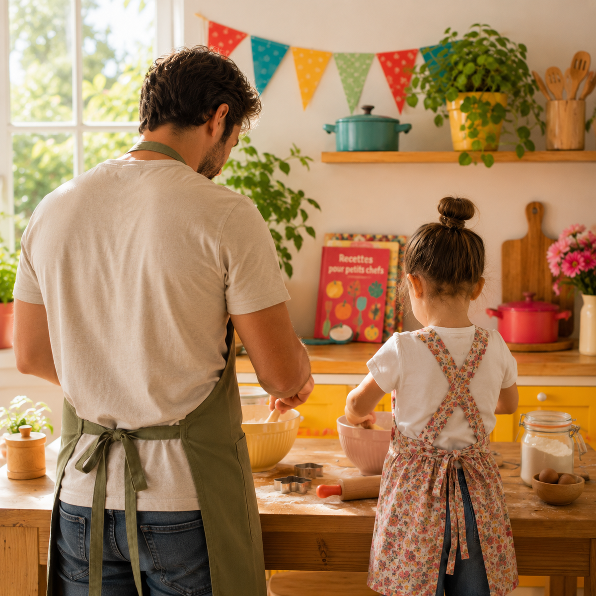 Enfant participant à une activité de cuisine avec un adulte
