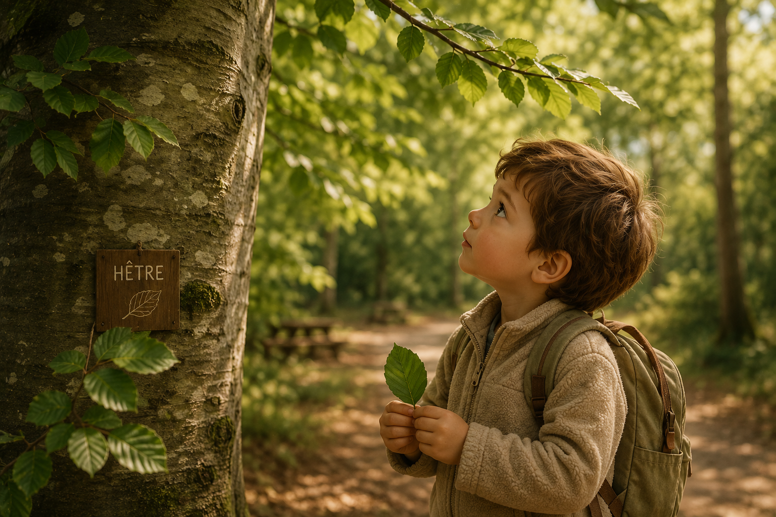 Enfant qui observe la nature lors d'une promenade en famille