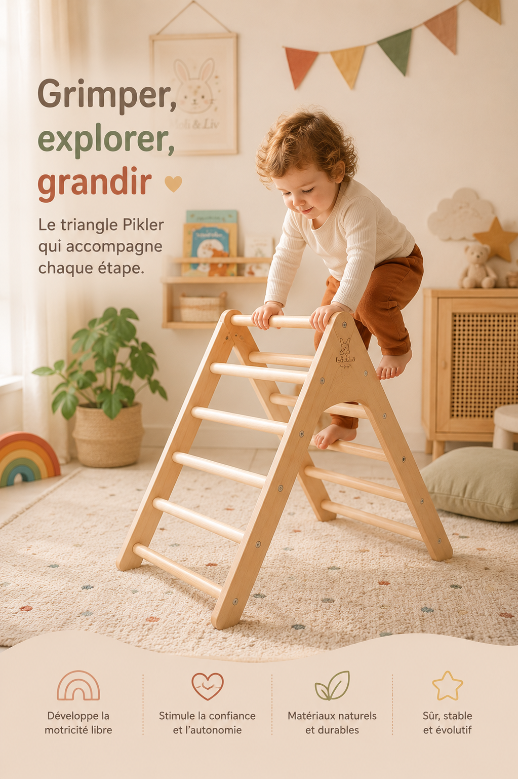 Le triangle d'escalade : ce petit meuble en bois qui apprend à votre enfant à se faire confiance