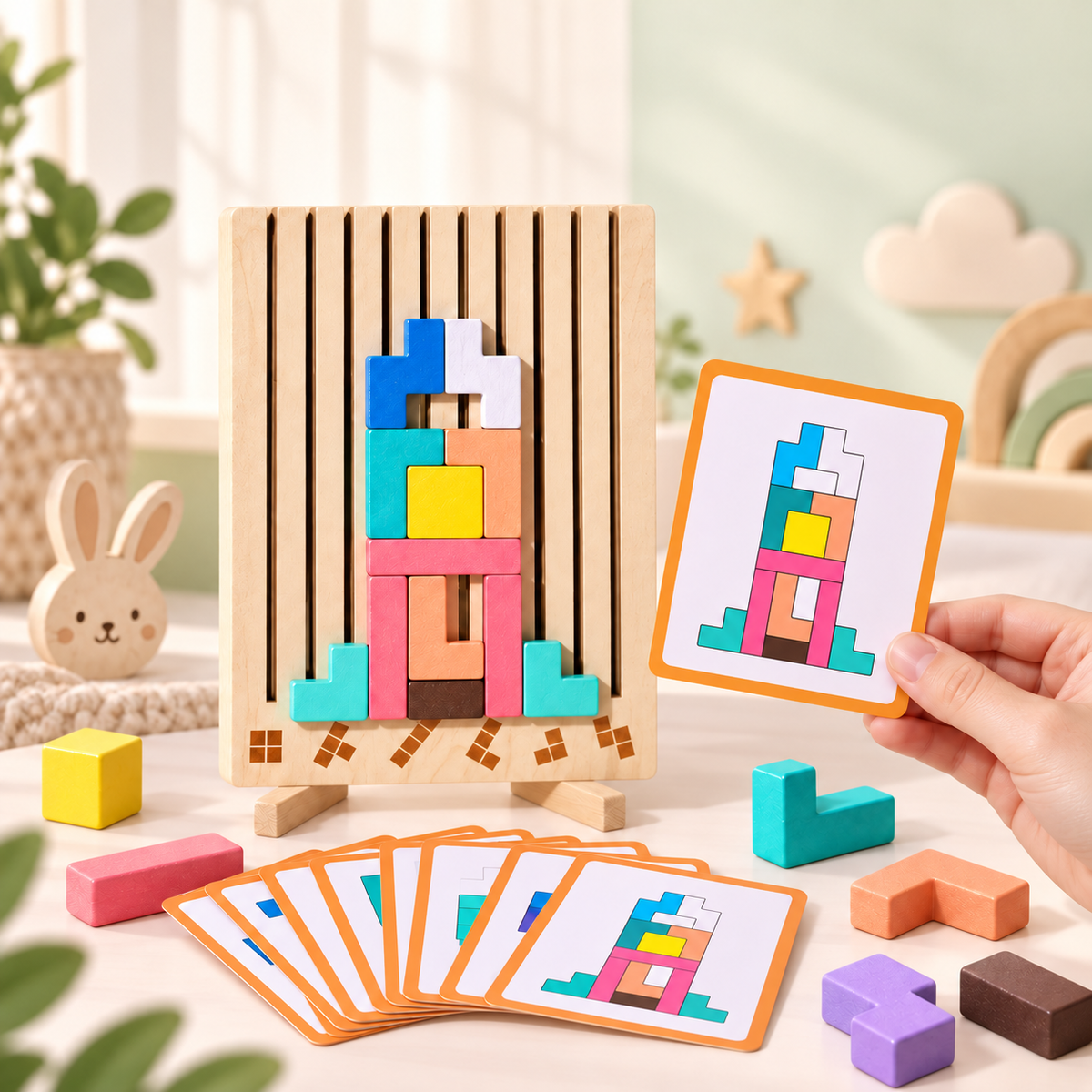 Jeu de logique Tetris en bois pour enfant