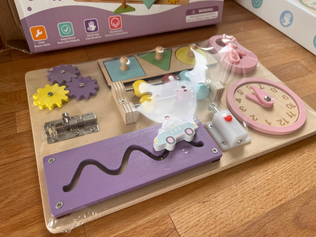 BusyBoard bébé coloré en bois : Jeu Sensoriel