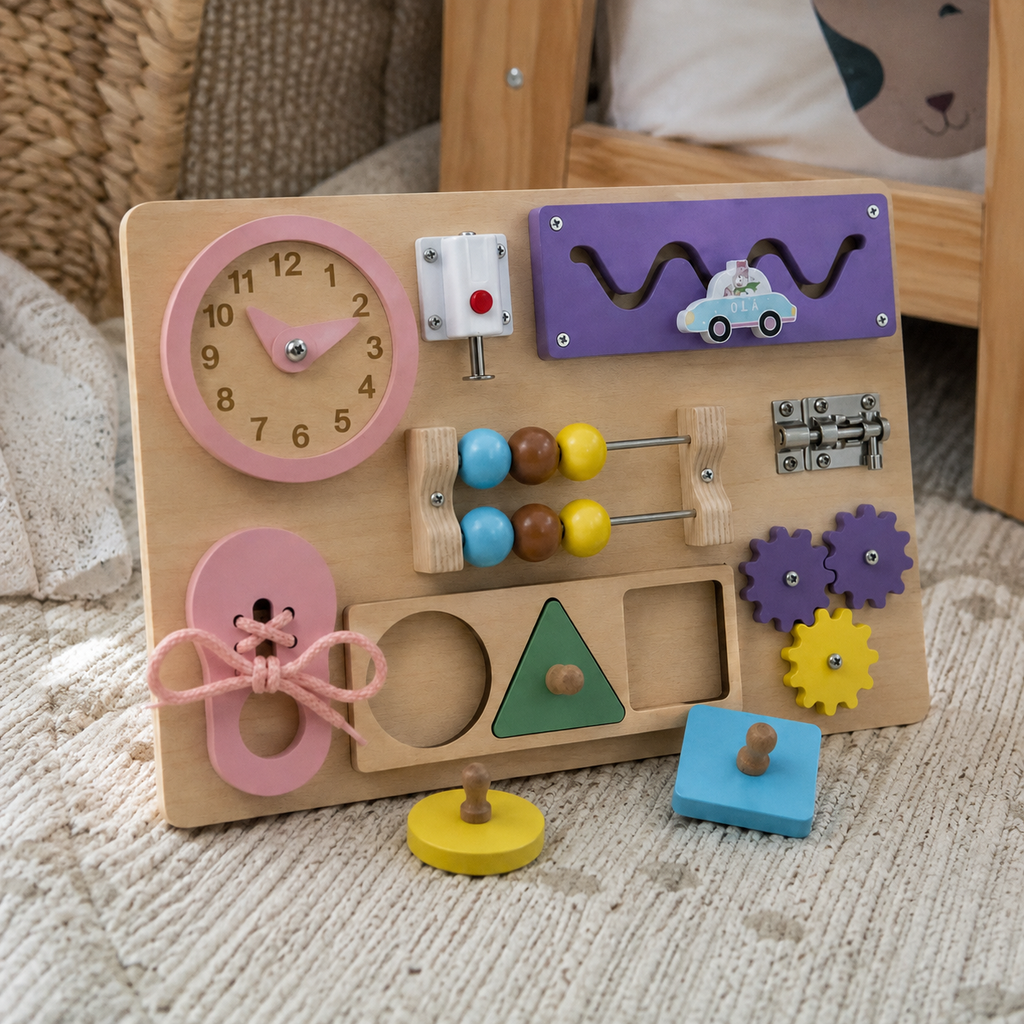 Busy Board Montessori de madera – Tablero de actividades sensoriales desde 12 meses