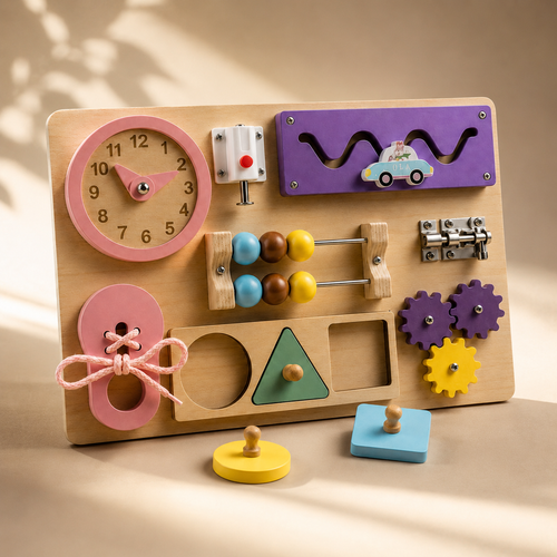 Busy Board Montessori de madera – Tablero de actividades sensoriales desde 12 meses