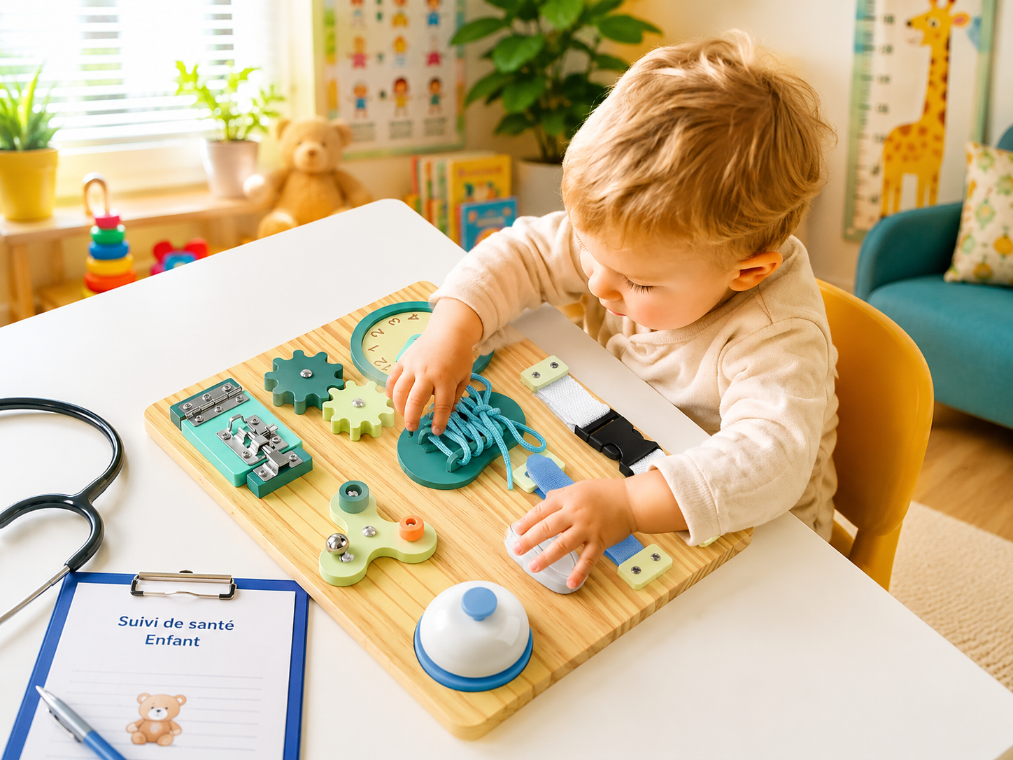 Busy Board Montessori de madera – Tablero de actividades sensoriales desde 12 meses