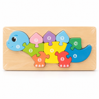 Duo de puzzles en bois – Dinosaure & Chenille Chiffres et couleurs