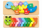 Duo de puzzles en bois – Dinosaure & Chenille Chiffres et couleurs