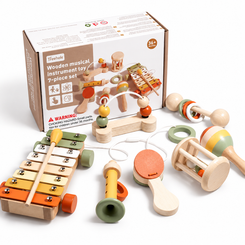 Coffret musical en bois avec 7 instruments d’éveil pour enfant