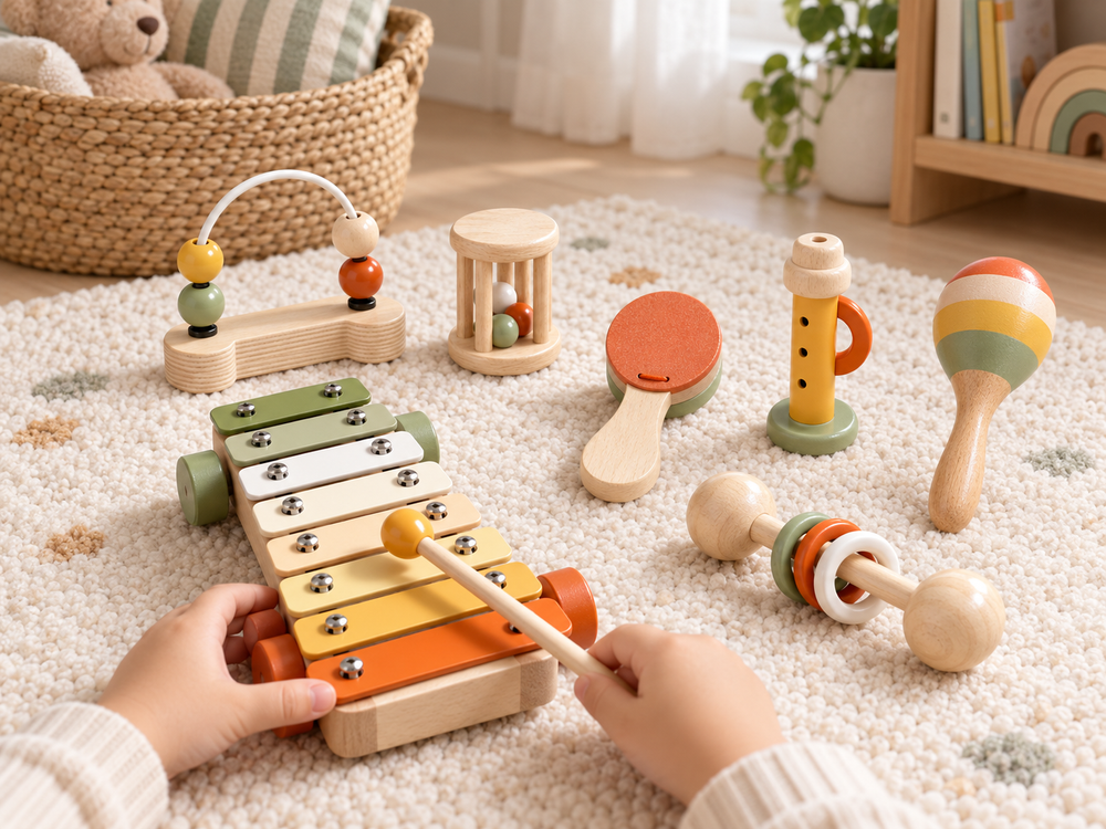 Coffret musical enfant en bois – 7 instruments dès 3 ans