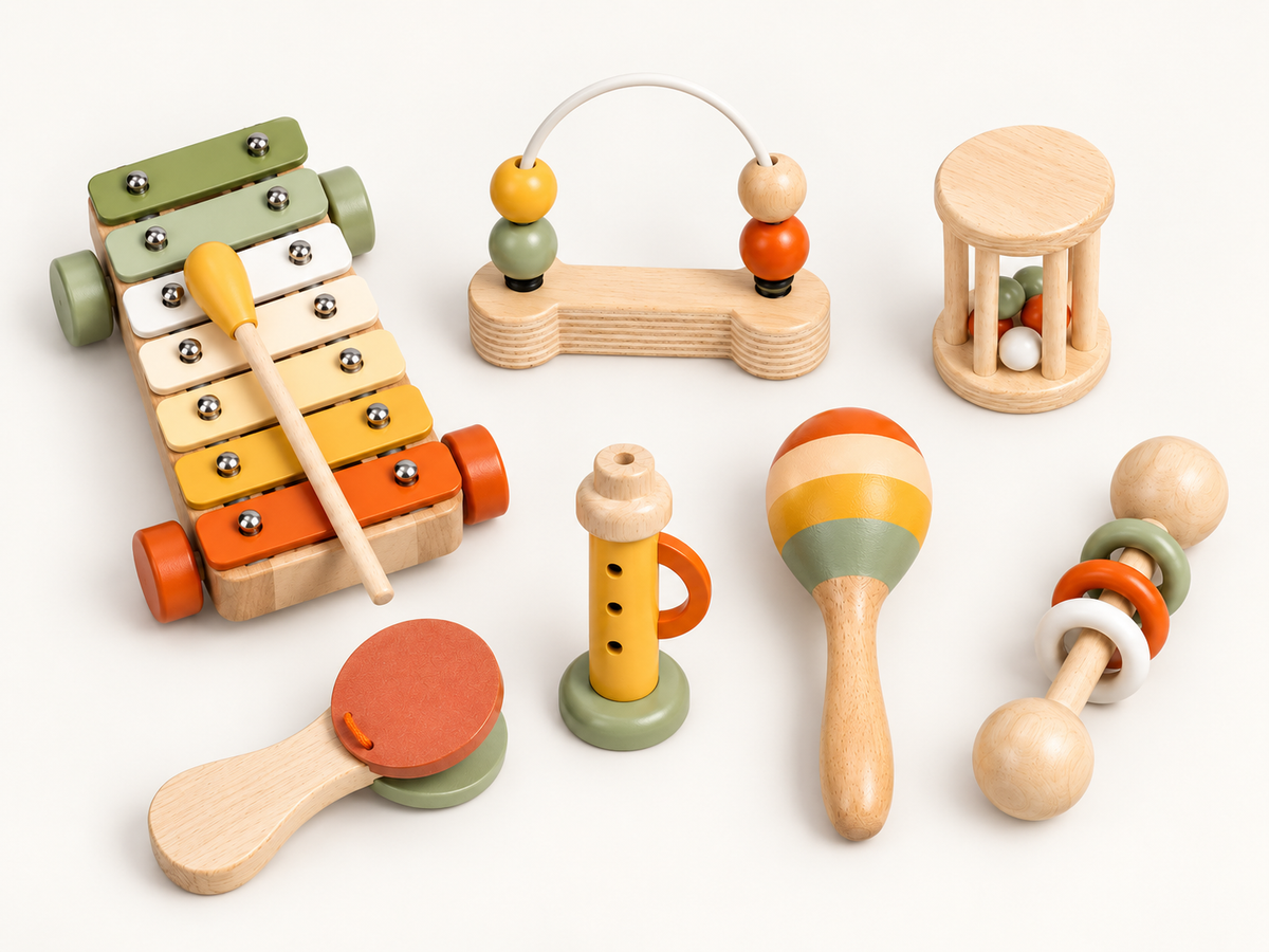 Coffret d’éveil musical en bois – instruments à découvrir et manipuler