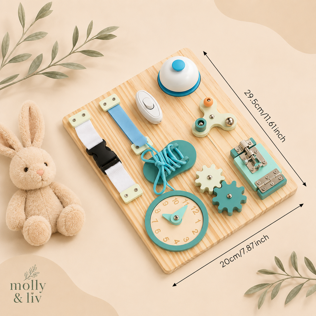 Busy Board Montessori de madera – Tablero de actividades sensoriales desde 12 meses