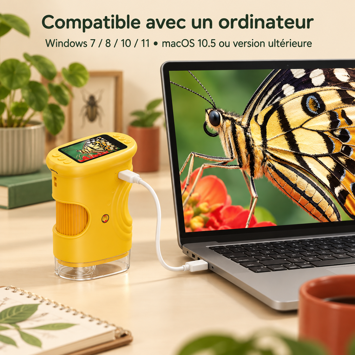 Microscope numérique enfant compatible avec un ordinateur pour afficher les observations sur grand écran
