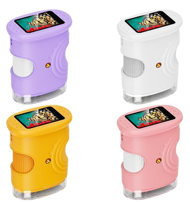 Microscope numérique pour enfant disponible en orange, rose, violet et blanc
