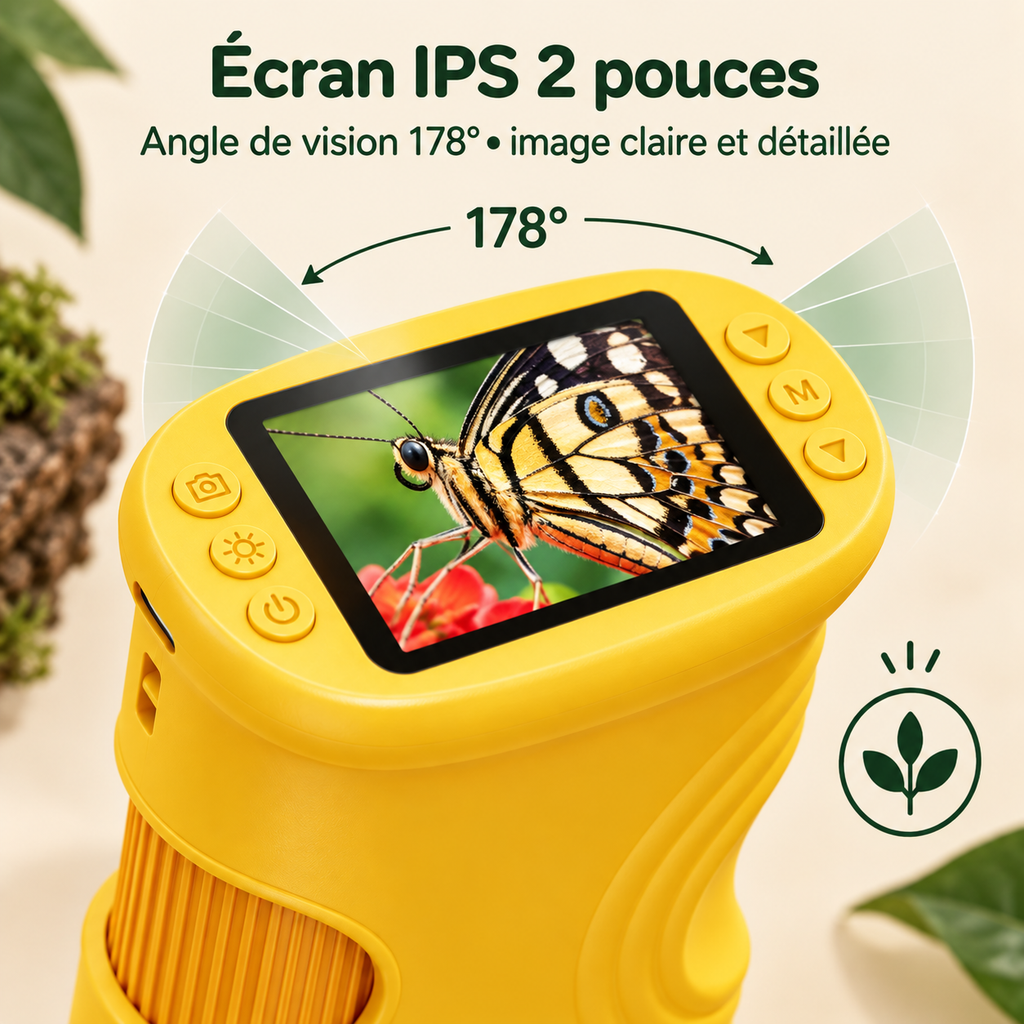 Microscope numérique pour enfant avec écran IPS couleur de 2 pouces