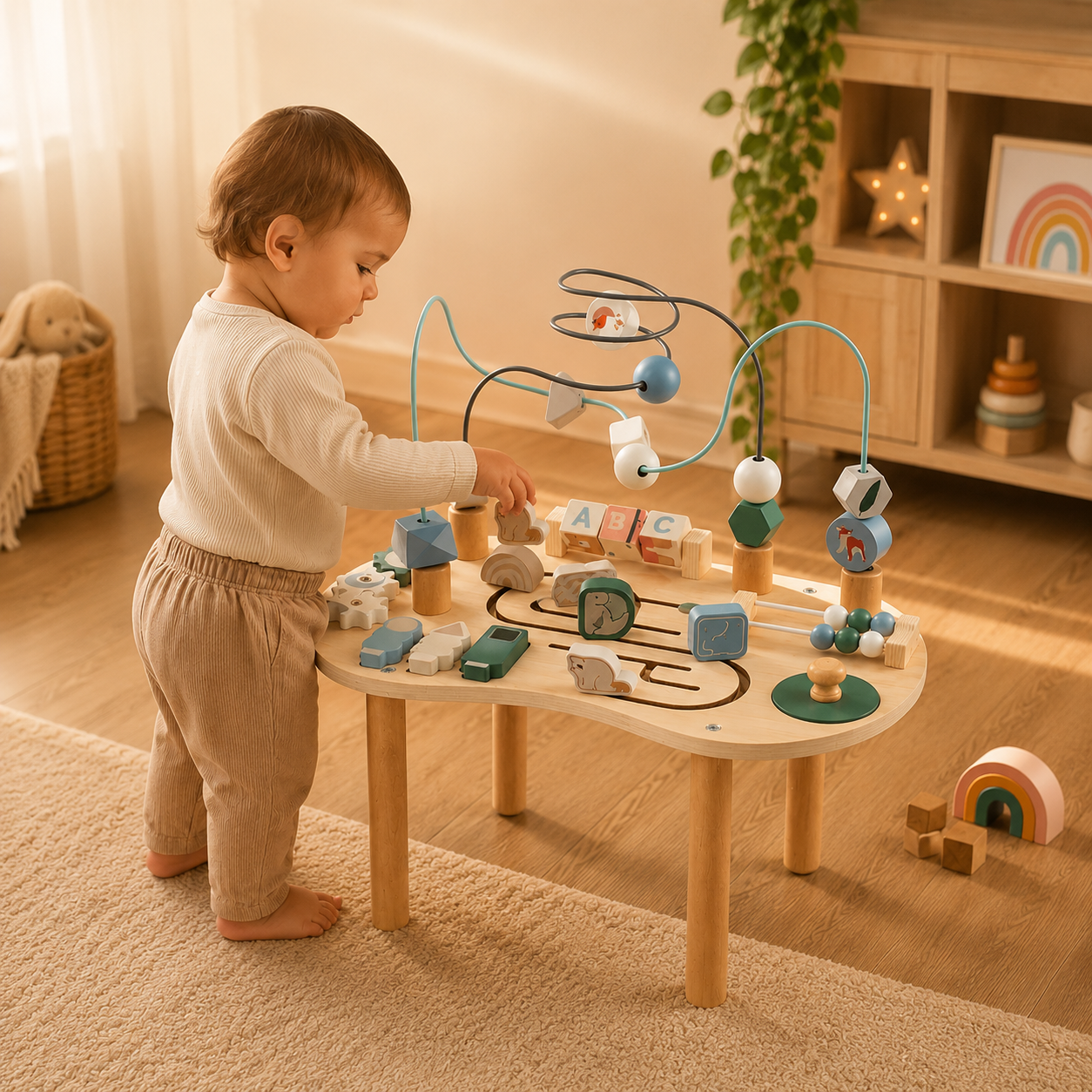 table d'eveil dans salon bébé